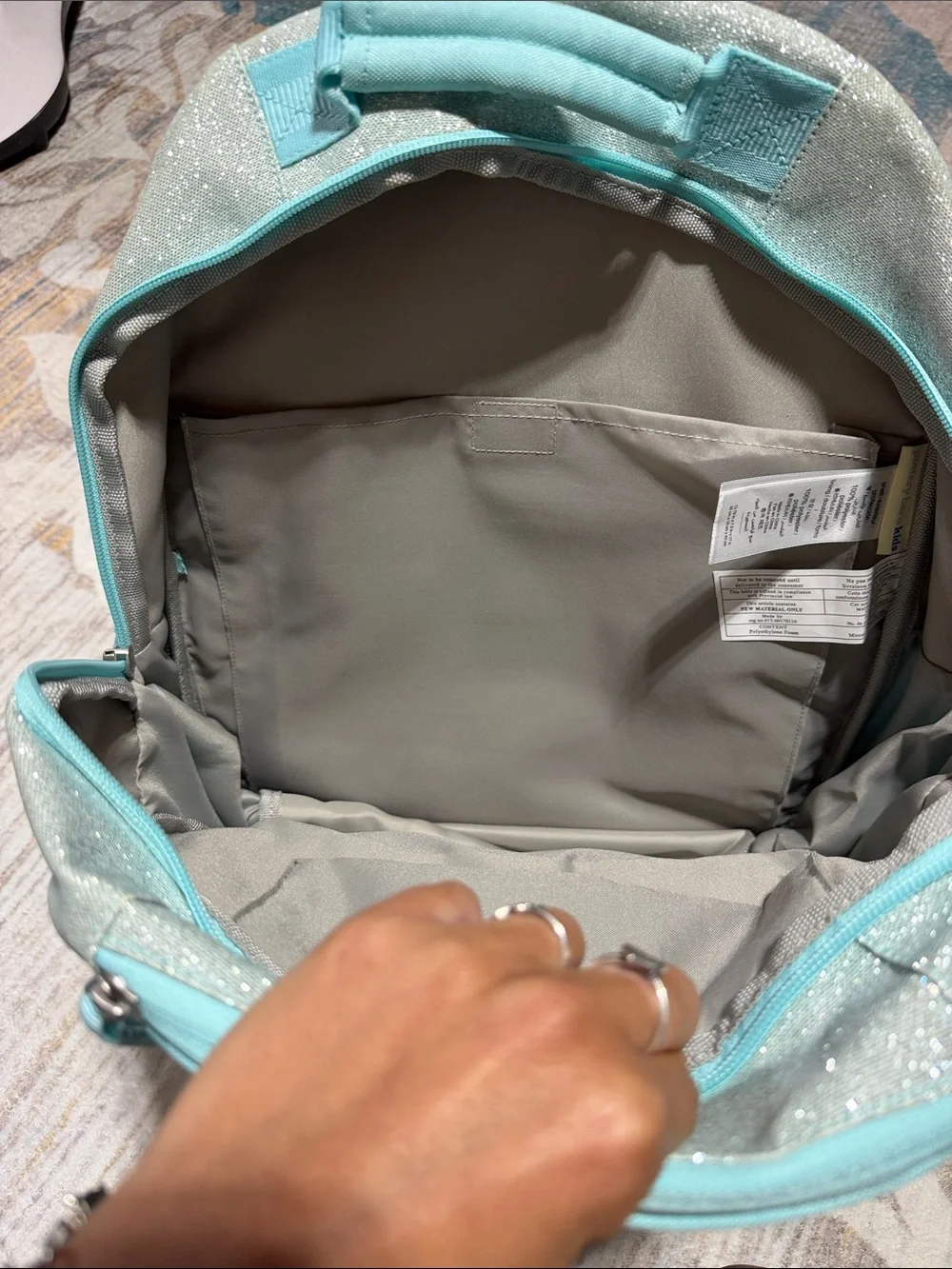 Pottery Barn Glitter Mint Kids Backpack with Adjustable Straps- LIKE NEW
